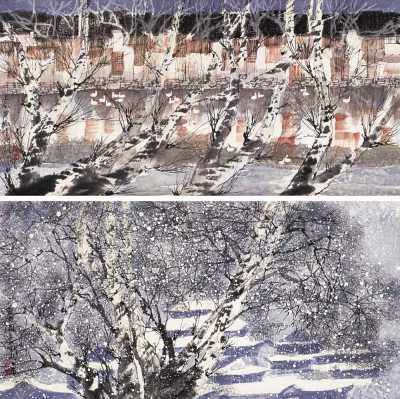 赵准旺 1999年作 雪霁图 江南水乡（二幅） 镜心